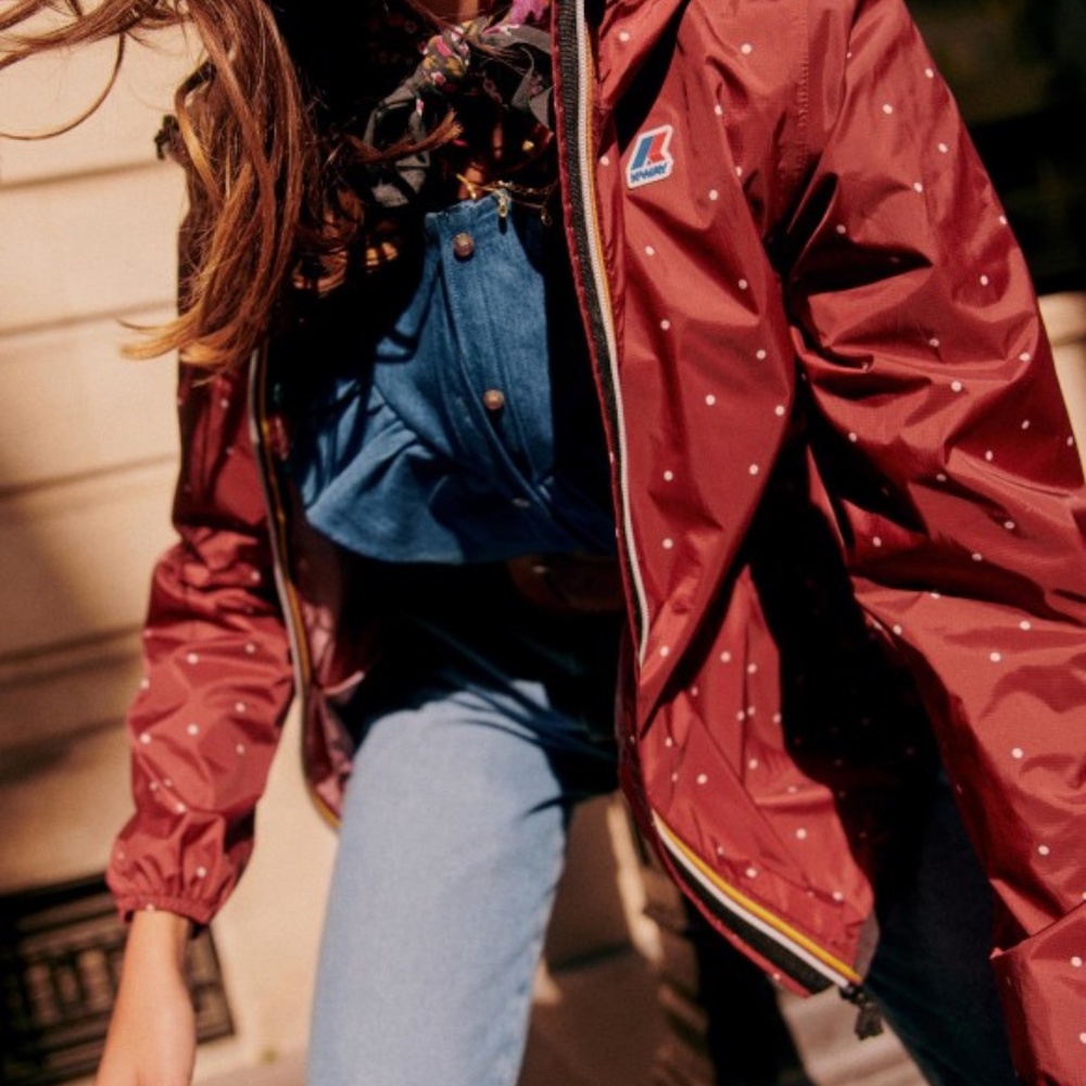 Sezane x Kway windbreaker in burgundy dots (Size S)